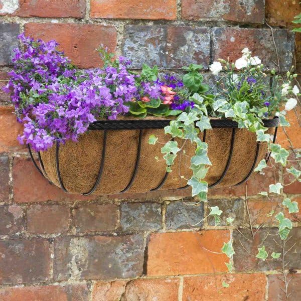 36 Inch Wall Mounted Flower Trough with Coco Liner 40L Black