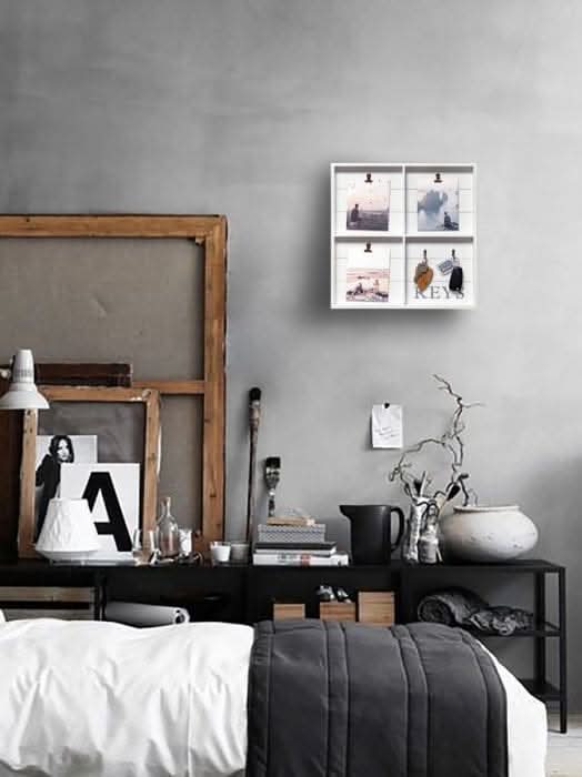 Rustic Wall Key Holder with Photo Frame and Memo Clips