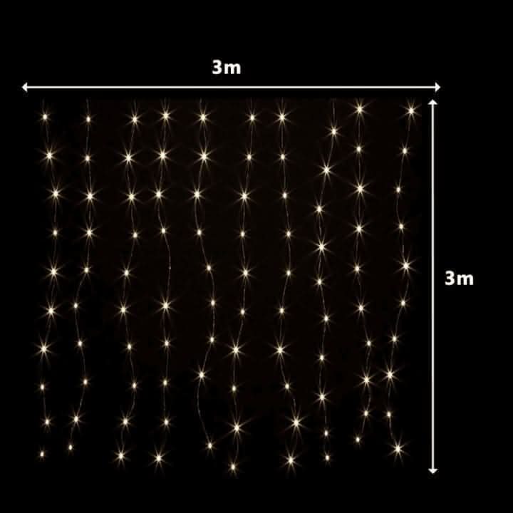 300 LED Warm White Curtain String Lights 3 x 3m with Remote