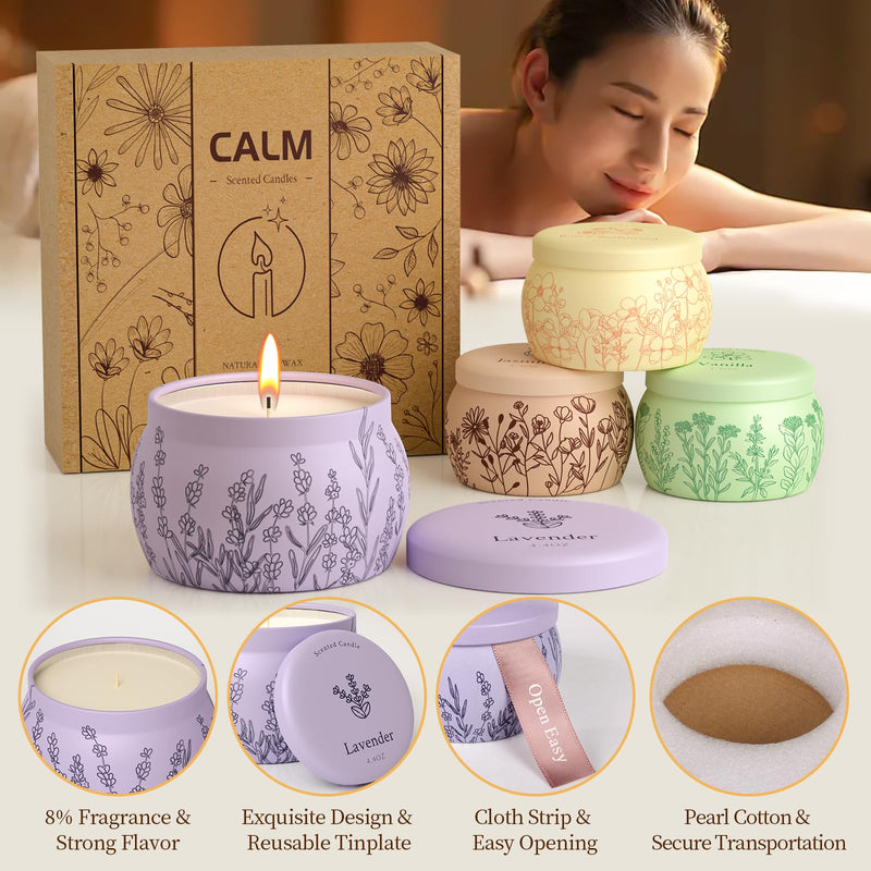 WarmEmbrace 8-Piece Scented Candle Set – Soy Wax, 200-240h Burn Time, Lavender, Vanilla, Rose & Sandalwood, Jasmine