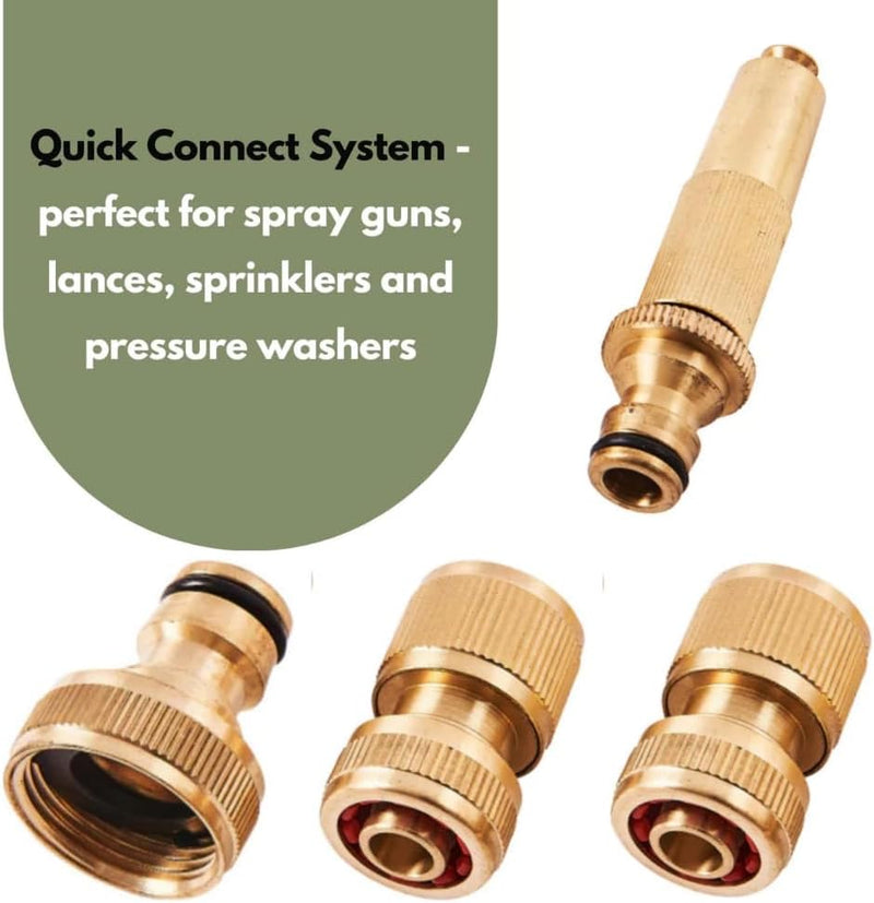 4 Piece Brass Hose Fitting Set with Spray Nozzle & Tap Adaptor