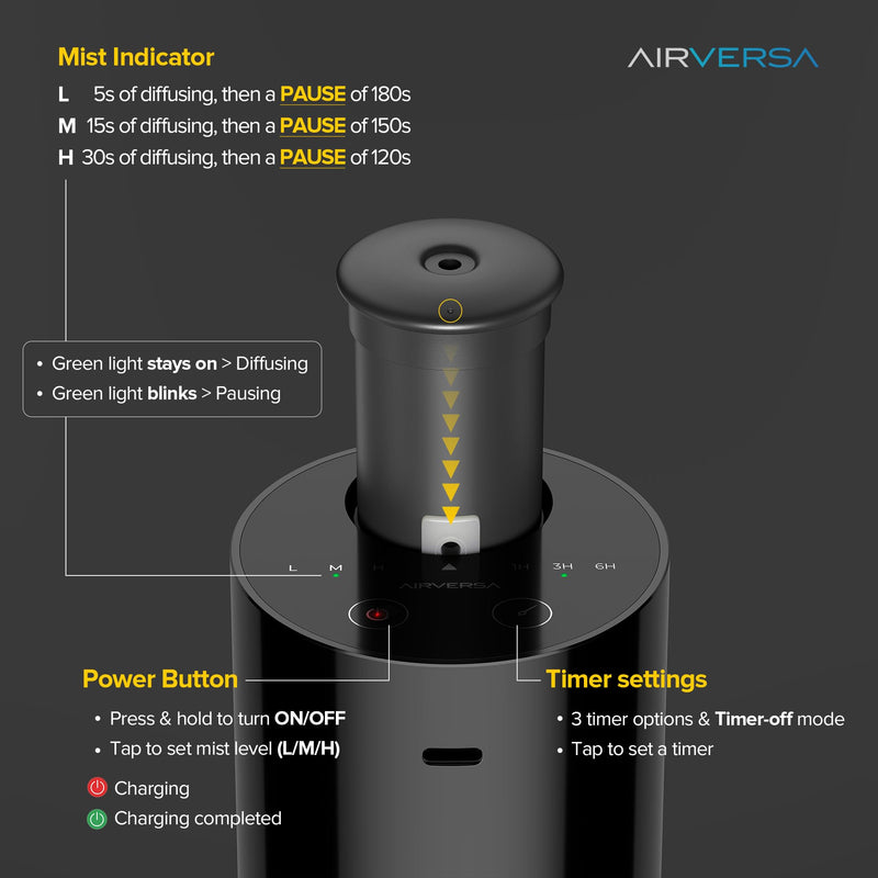 Waterless Essential Oil Diffuser – Battery-Operated Nebulizer, 20mL, 3 Mist Levels, 3 Timers (AN6 Light Steel Blue)