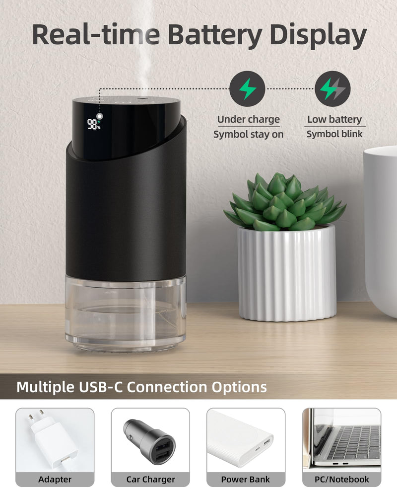 Waterless Essential Oil Diffuser – Battery-Operated Mini Diffuser for Home, Office, Car | 3 Timers & 3 Mist Levels