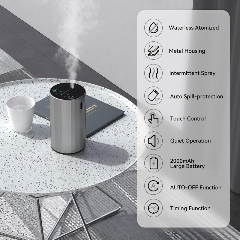 Waterless Essential Oil Diffuser – Portable Nano Mist (Silvery)
