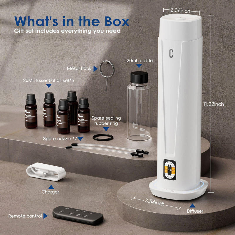 Waterless Scent Diffuser – 1200 Sq Ft Coverage | Remote, LED Light, Timer | Quiet Aromatherapy