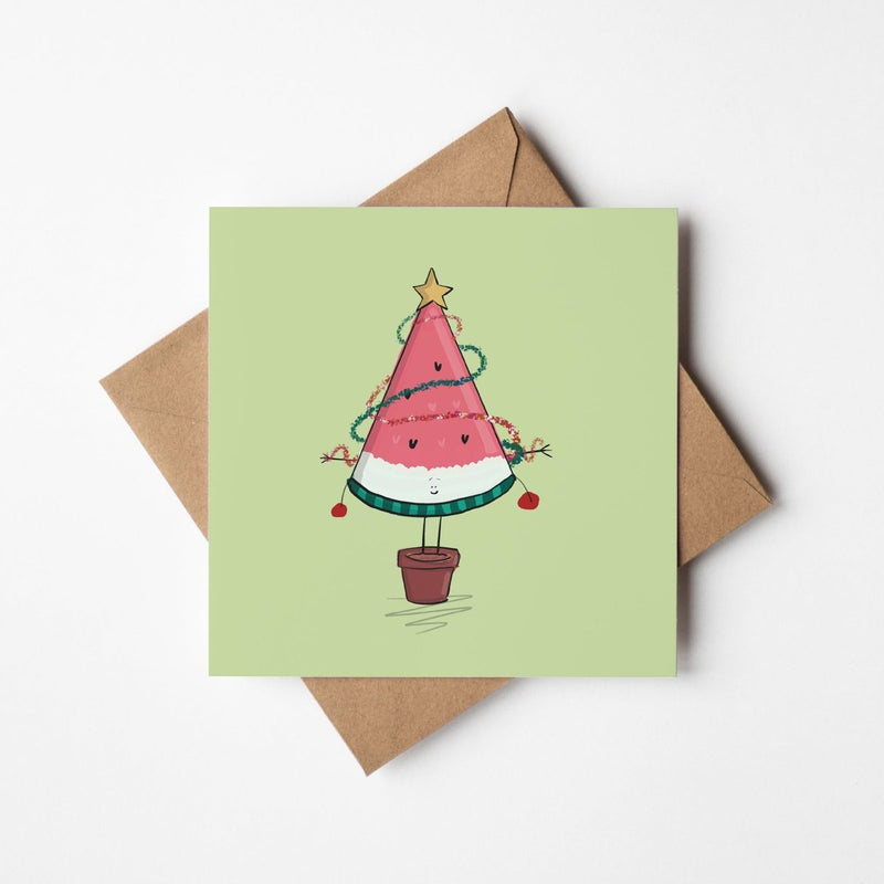 Watermelon Christmas Card - Quirky Holiday Greeting On Premium Cardstock | Square Design