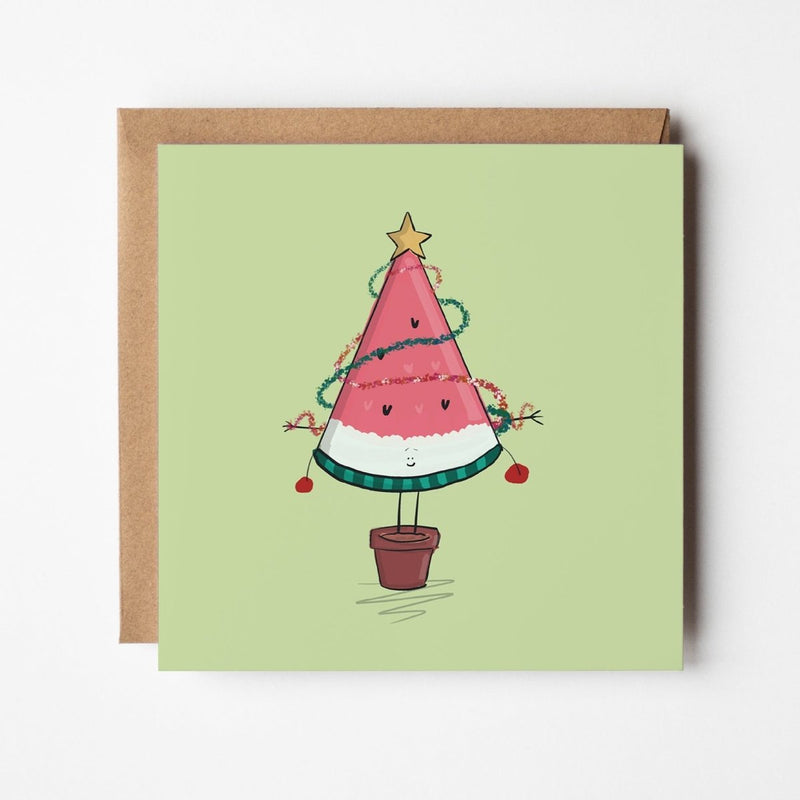 Watermelon Christmas Card - Quirky Holiday Greeting On Premium Cardstock | Square Design