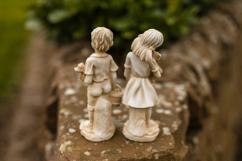 Standing Boy and Girl Garden Statues Set Stone Effect Resin Figures