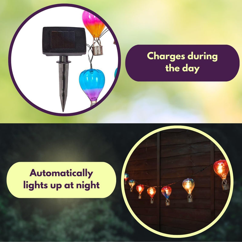 Solar Hot Air Balloon String Lights 4.7m Outdoor Waterproof LED Garland