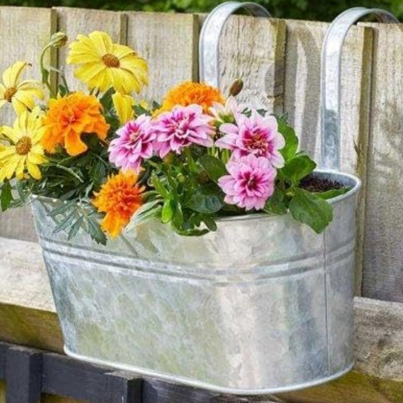 35cm Galvanised Metal Hanging Balcony Planter with Hooks