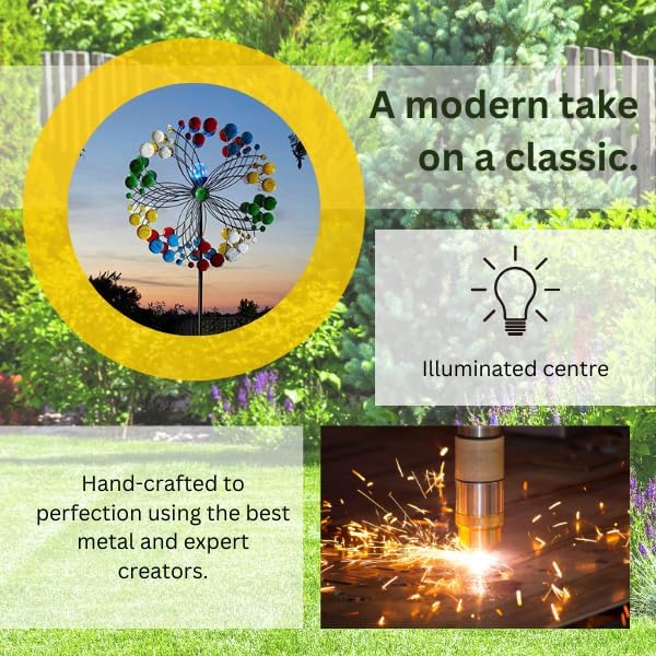 2m Solar Wind Spinner with Colour Changing LED Garden Art