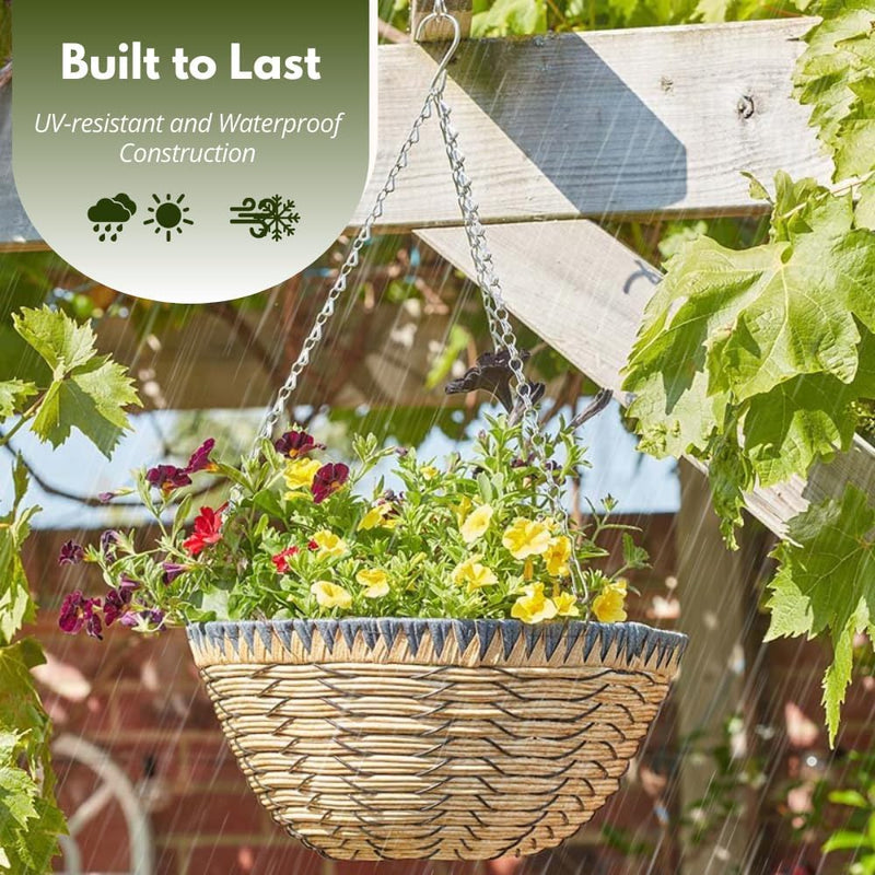 35cm Pre-Lined Rattan Hanging Basket Planter with Chain