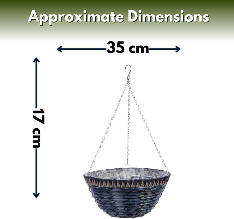 35cm Faux Rattan Hanging Basket Planter with Chain & Liner