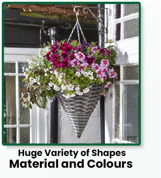 14 Inch Rattan Effect Hanging Basket Pre-Lined Slate Planter