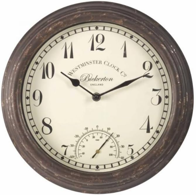30cm Vintage Wall Clock with Thermometer Weatherproof Metal