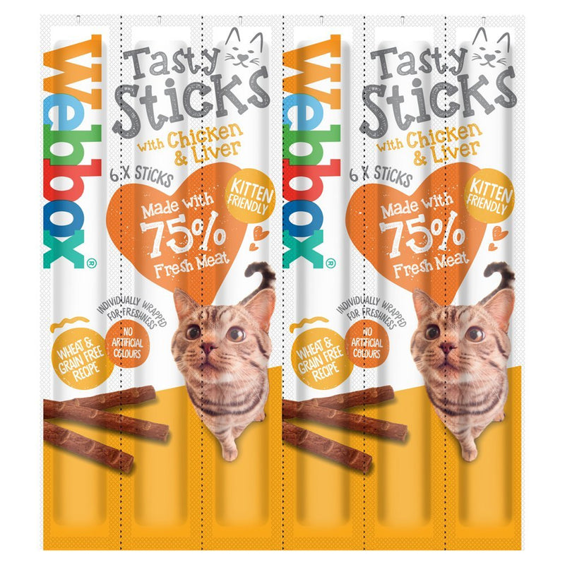 Webbox Tasty Sticks with Chicken & Liver 6 Semi-Moist Tasty Treats 30g (Case of 12)