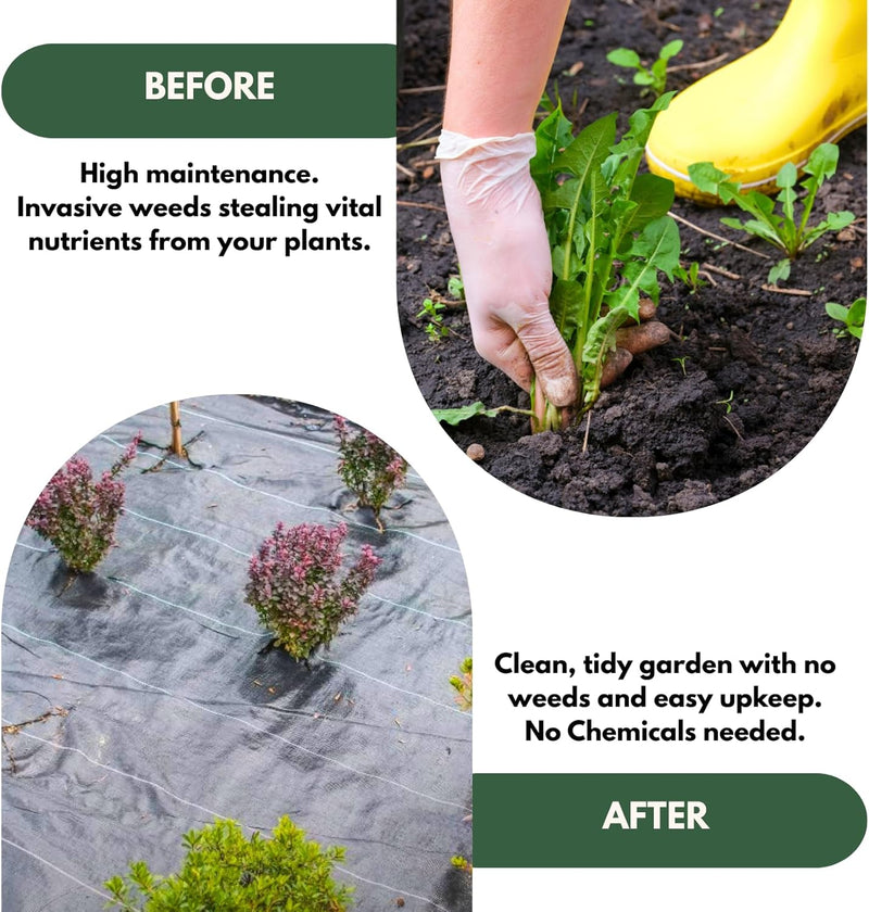 50m Weed Control Fabric Membrane Ground Sheet with 50 Pegs