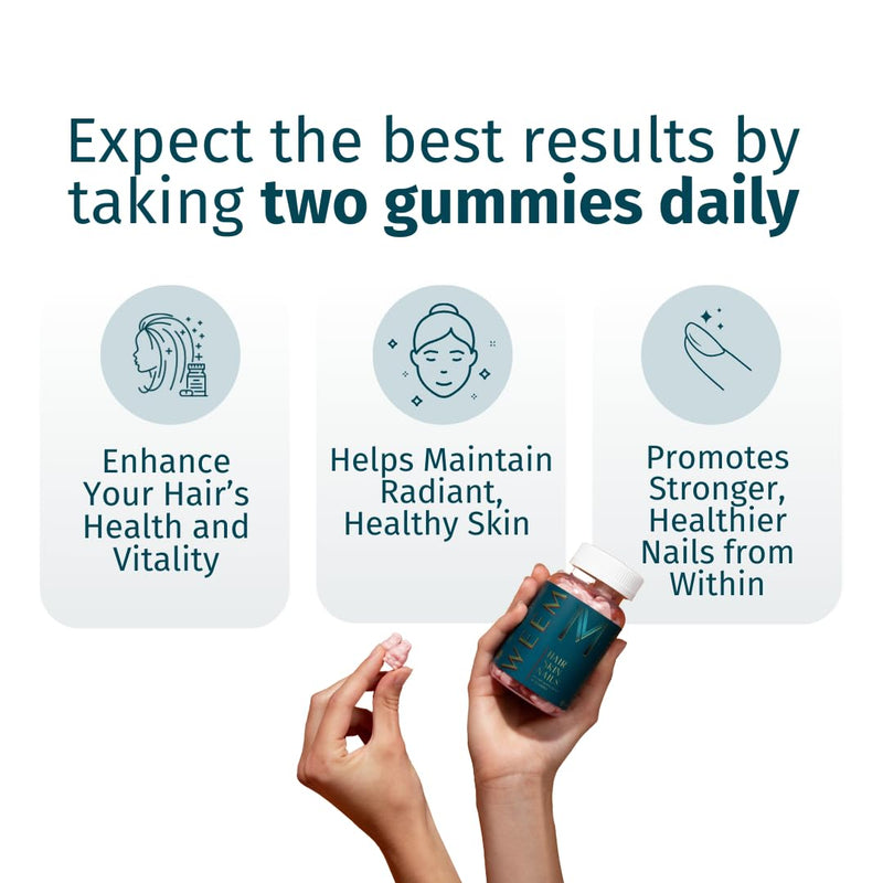 WEEM Hair Skin Nails Gummies – Vegan Biotin for Healthy Hair, Nails & Skin