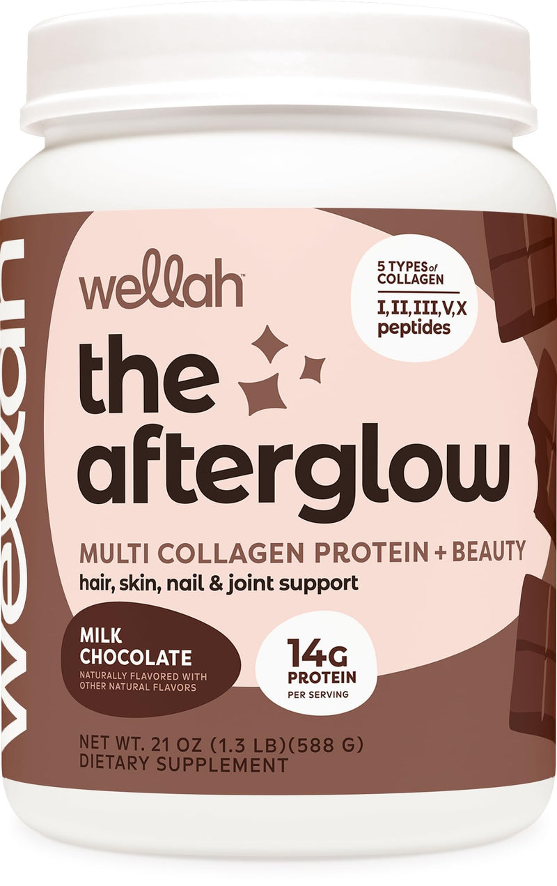 Wellah The Afterglow Multi Collagen Protein + Beauty – Chocolate, 30 Servings | Hair, Skin & Joints