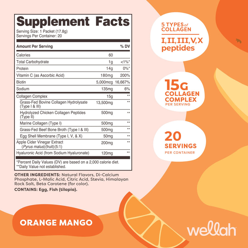 Wellah The Afterglow Multi Collagen Protein + Beauty — Orange Mango, 20 Stickpacks