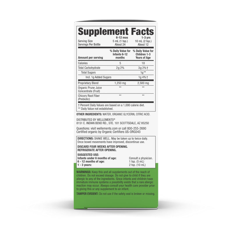 Wellements Organic Constipation Support | Gentle Relief for Infants & Toddlers | 4 Fl Oz