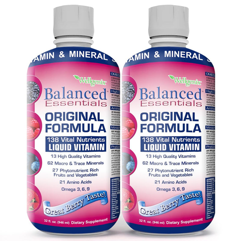 Wellgenix Balanced Essentials Plus New Formula – Berry Flavor 32oz (Pack of 2) | Liquid Multivitamin & Immune Support
