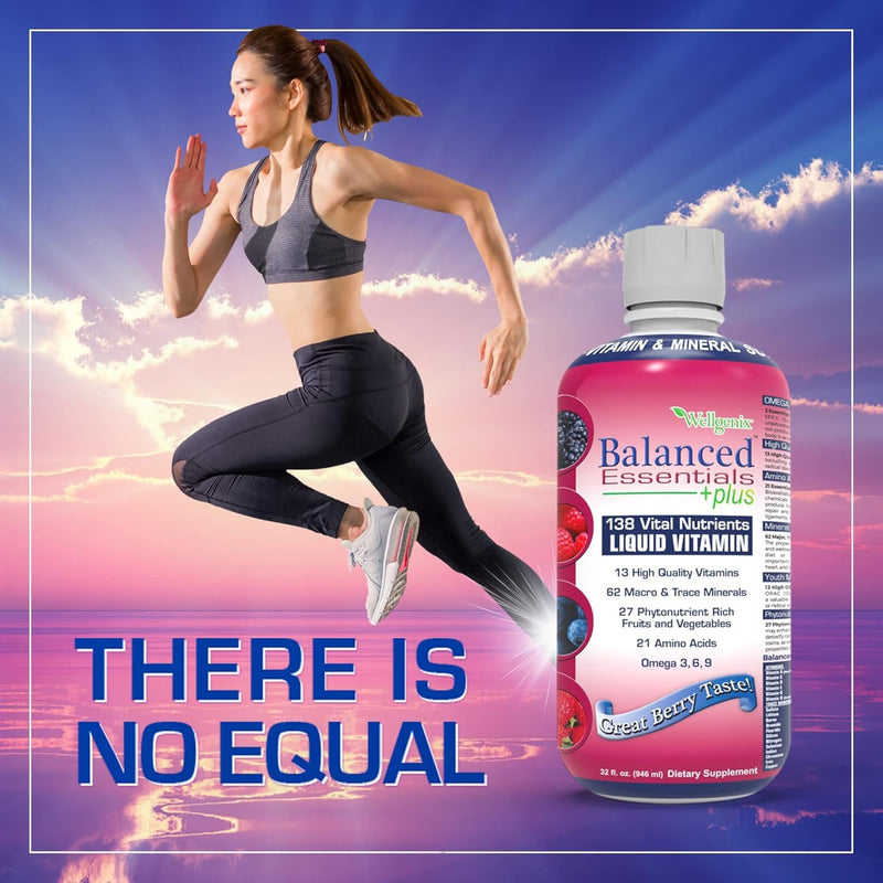 Wellgenix Balanced Essentials Plus Liquid Multivitamin — Berry Flavor, Daily 1oz Dose, Immune Support