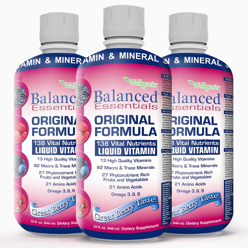 Wellgenix Balanced Essentials Plus Liquid Multivitamin — Berry Flavor, Daily 1oz Dose, Immune Support
