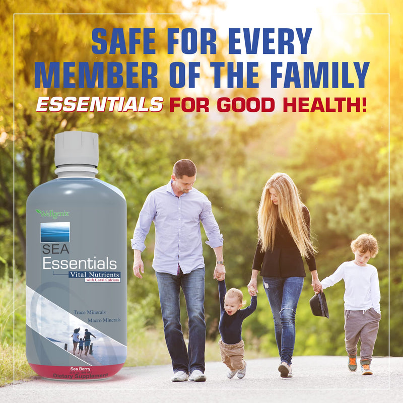Wellgenix Sea Essentials Vital Nutrients – Coral Calcium Liquid Multivitamin, Sea Berry Flavor, 32oz