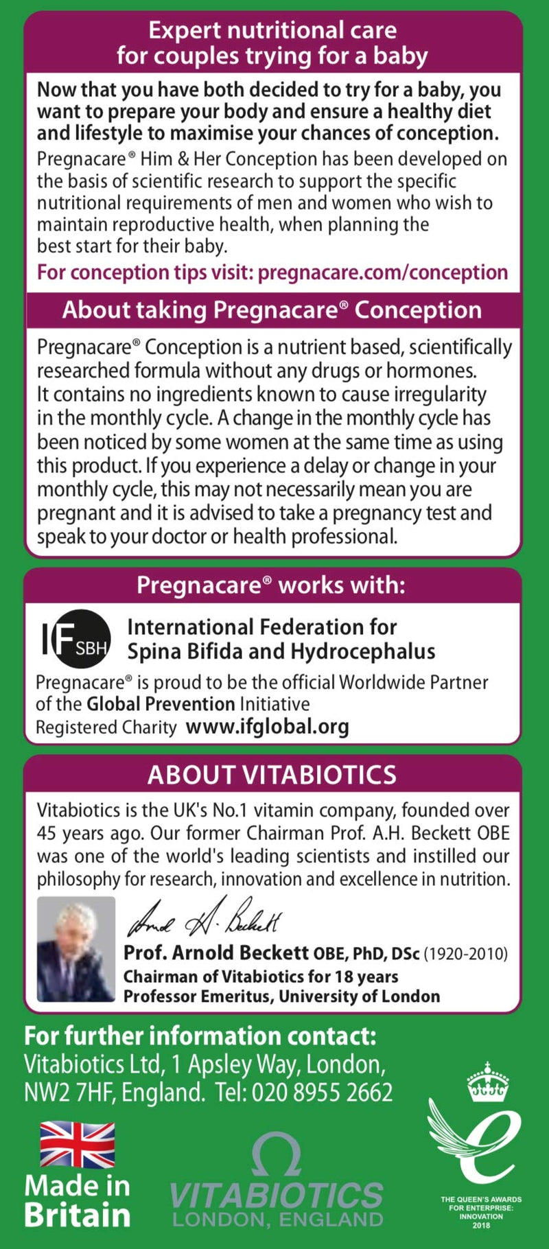 Vitabiotics Pregnacare His & Her Conception Dual Pack 2x30 Tablets