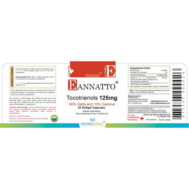 Wellness Extract Annatto Tocotrienols Vitamin E (125mg, 30 Softgels) – Tocopherol Free