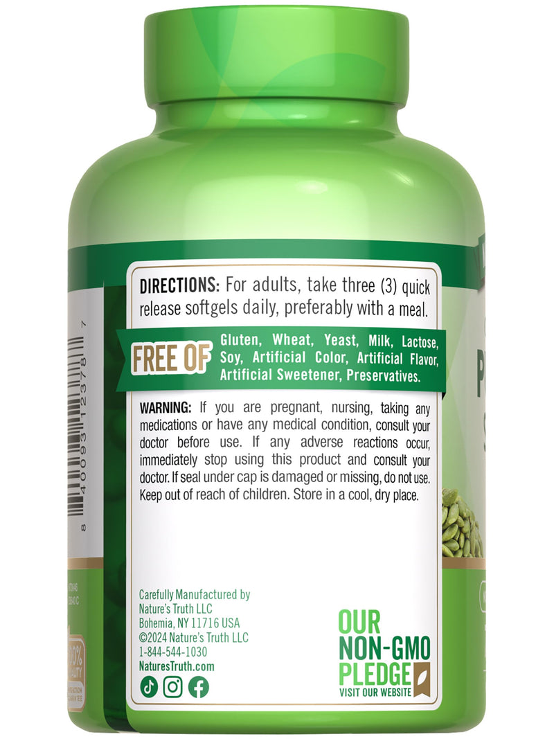 Nature's Truth Pumpkin Seed Oil 3000mg – 75 Softgels | Cold Pressed, Non-GMO, Gluten Free