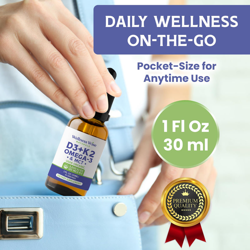 Wellness Wise Naturals Omega-3 + Vitamin D3 5000 IU with MK-7 K2 – Heart & Bone Support (1 fl oz)