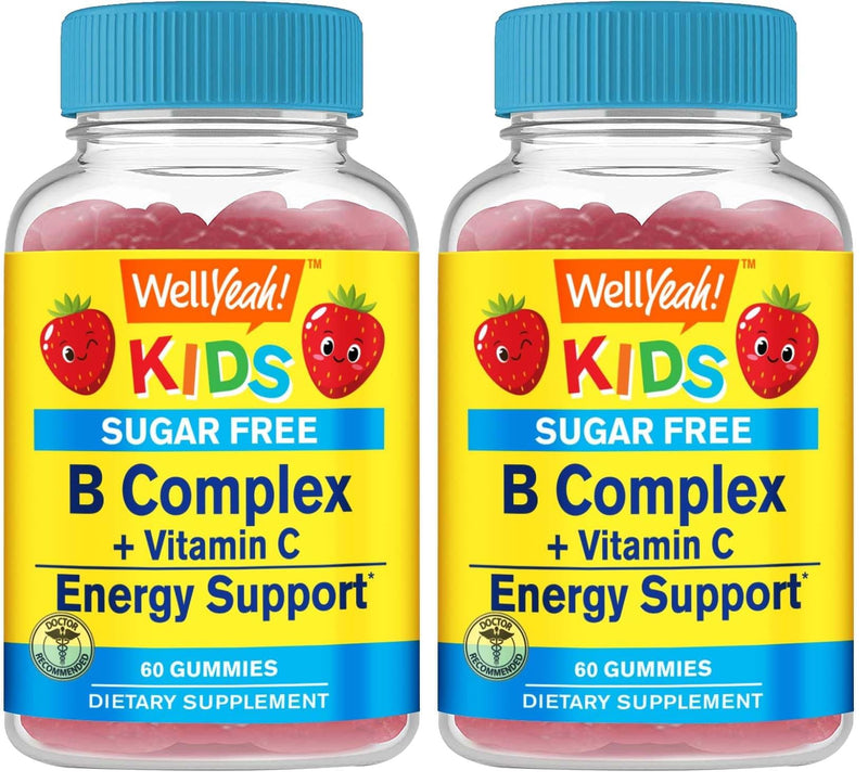 WellYeah Kids Vitamin B Complex Sugar-Free Gummies - Immune & Energy Support | Strawberry (60 Count x 2)