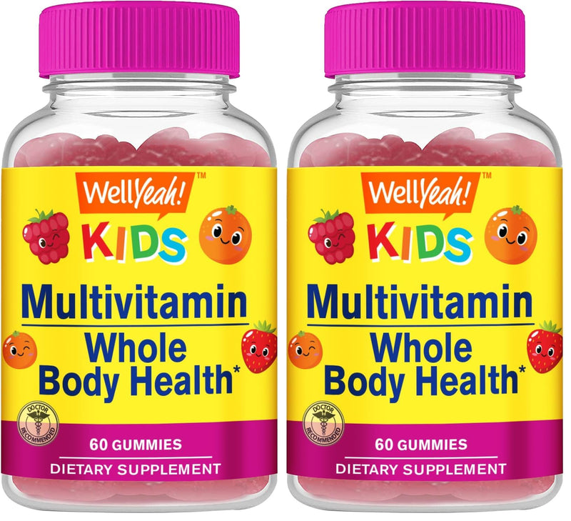 WellYeah Kids Multivitamin Gummies – Immune & Energy Support – Orange & Berry – 60 Count (Pack of 2)