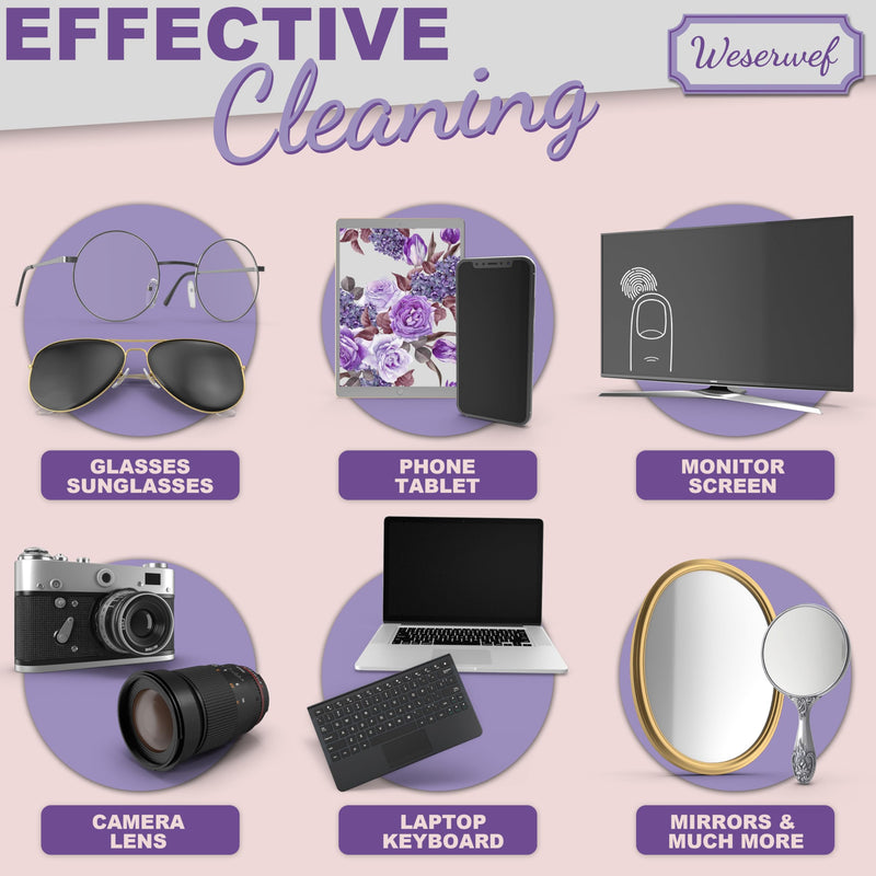 Weserwef Design Microfiber Glasses Cleaning Cloth – 12x12 in Rose & Lilac | Ultra-Soft, Scratch-Free