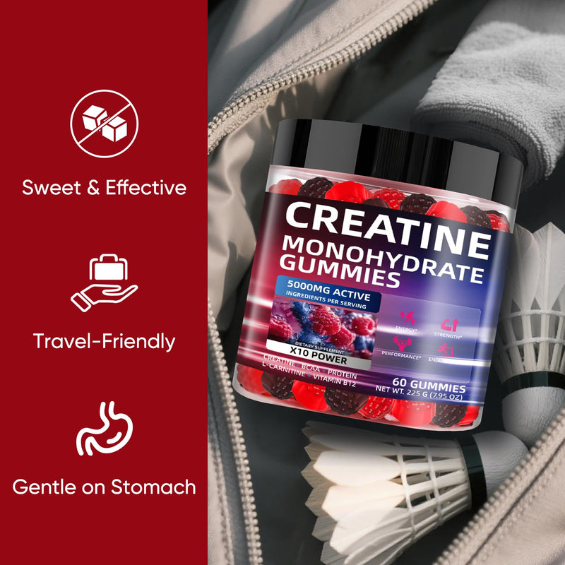 WEVYHFS SPORTS Creatine Gummies 5000mg – Sugar-Free Vegan, 60 Chews