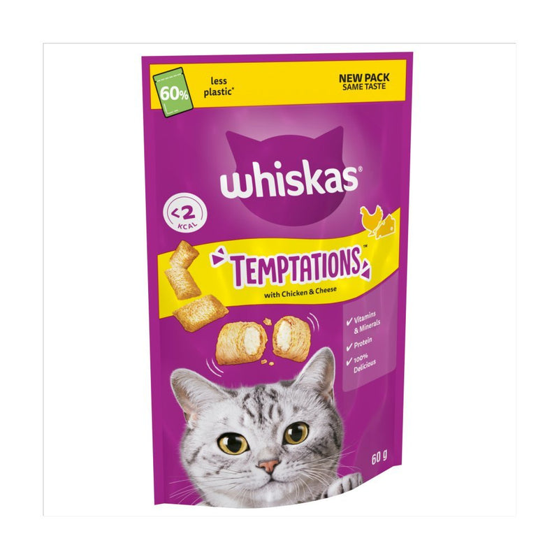 Whiskas Temptations Adult Cat Treats with Chicken & Cheese 60g (Case of 6)