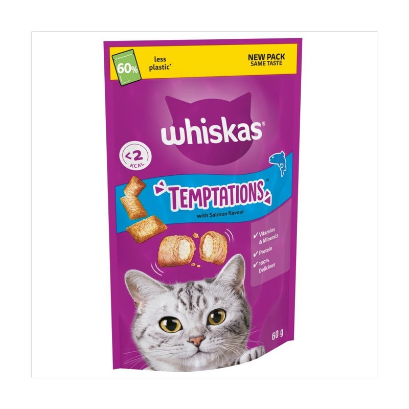 Whiskas Temptations Adult Cat Treats with Salmon 60g (Case of 6)