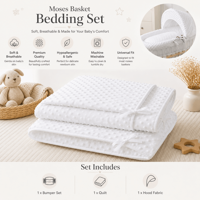 White Dimple Moses Basket Bedding Set