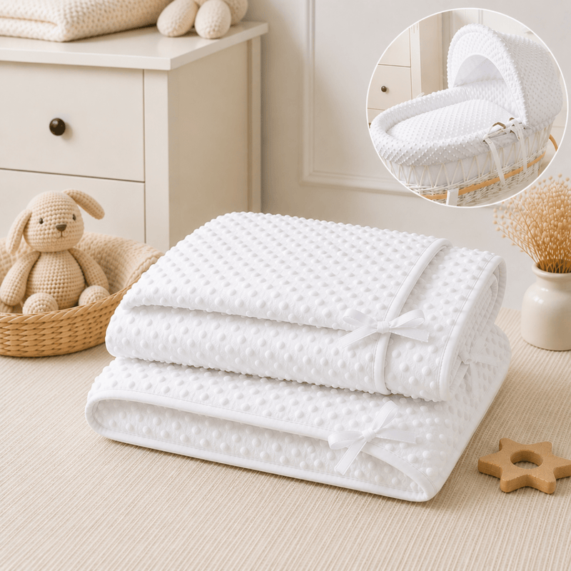 White Dimple Moses Basket Bedding Set