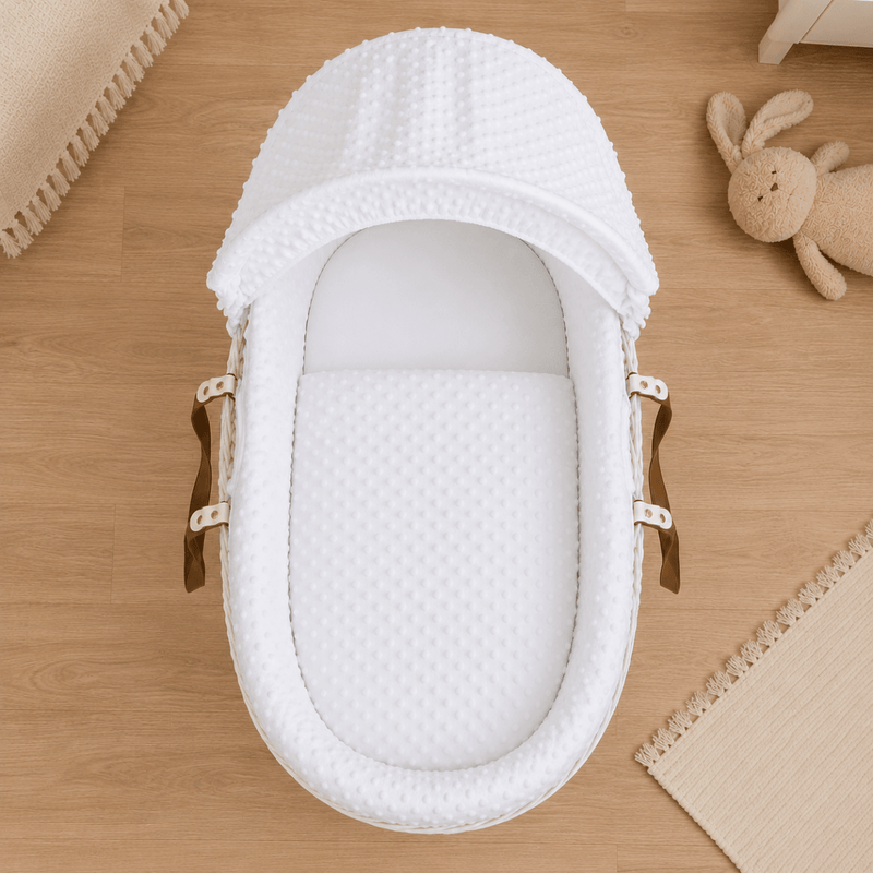 White Dimple Moses Basket Bedding Set
