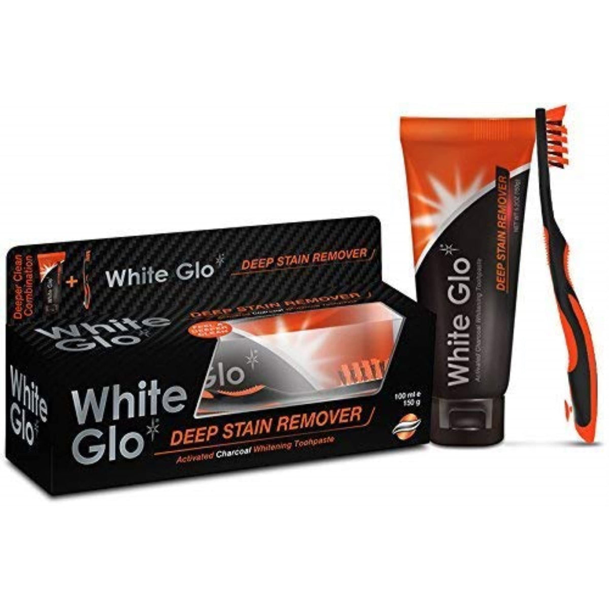 White Glo Deep Stain Remover Toothpaste + Charcoal Flosser Tips 5.2 oz ...
