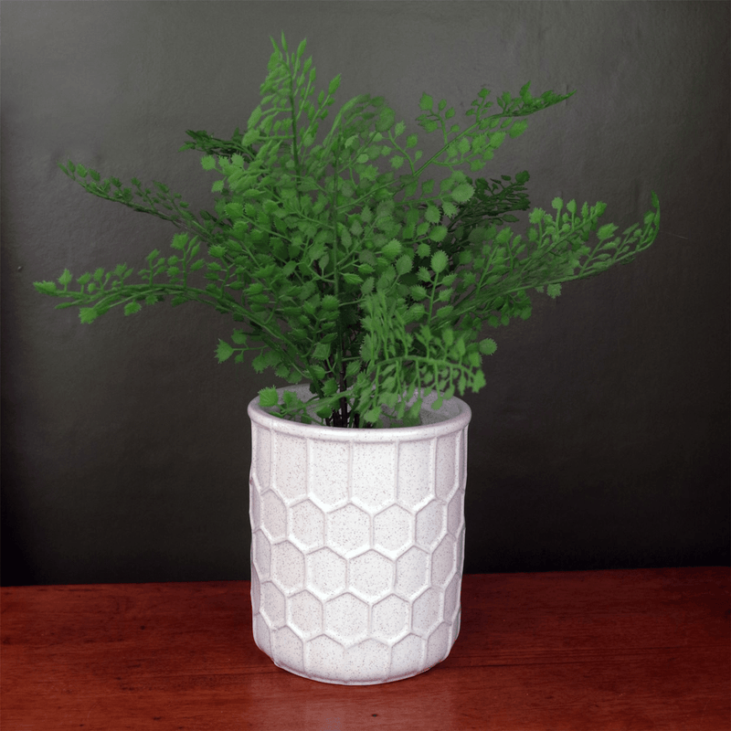 White Honeycomb Speckled Ceramic Planter Plant Pot - InStock