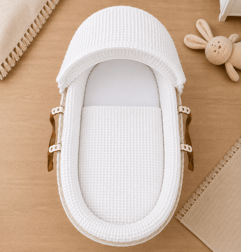 White Waffle Moses Basket Bedding Set