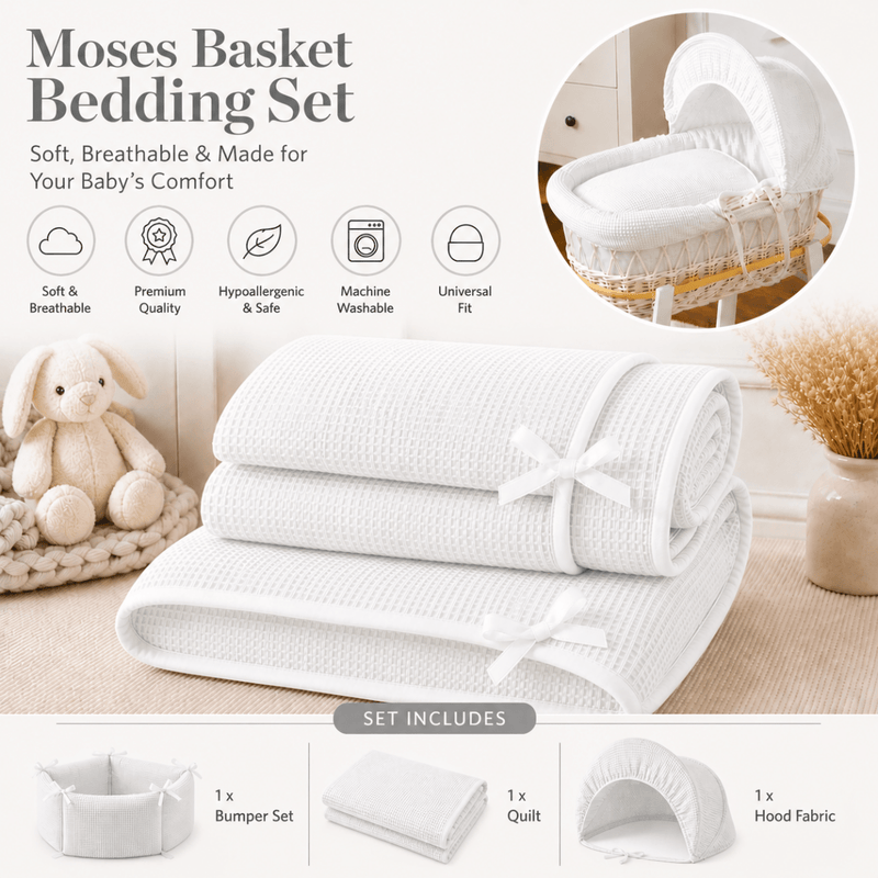 White Waffle Moses Basket Bedding Set