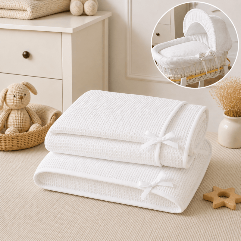 White Waffle Moses Basket Bedding Set