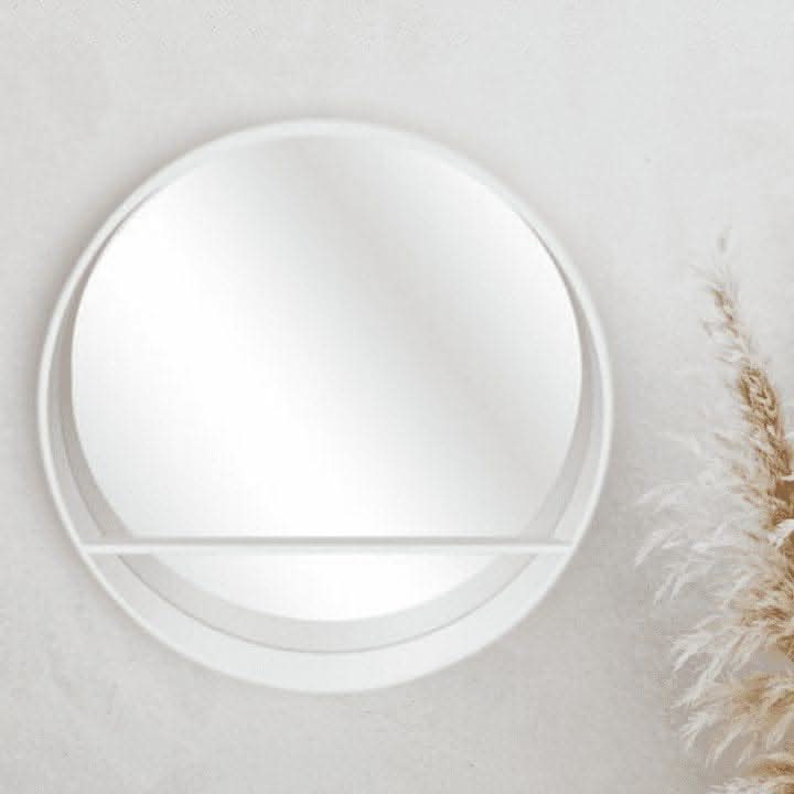 35cm White Round Wall Mirror with Shelf Porthole Design