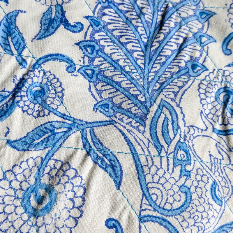 Quilted Block-Printed Zipper Pouch with Tassel