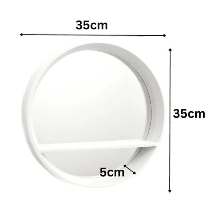 35cm White Round Wall Mirror with Shelf Porthole Design
